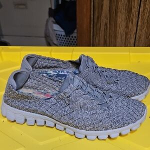 Skechers Gray Knit Slip-On Sneakers with White Sole